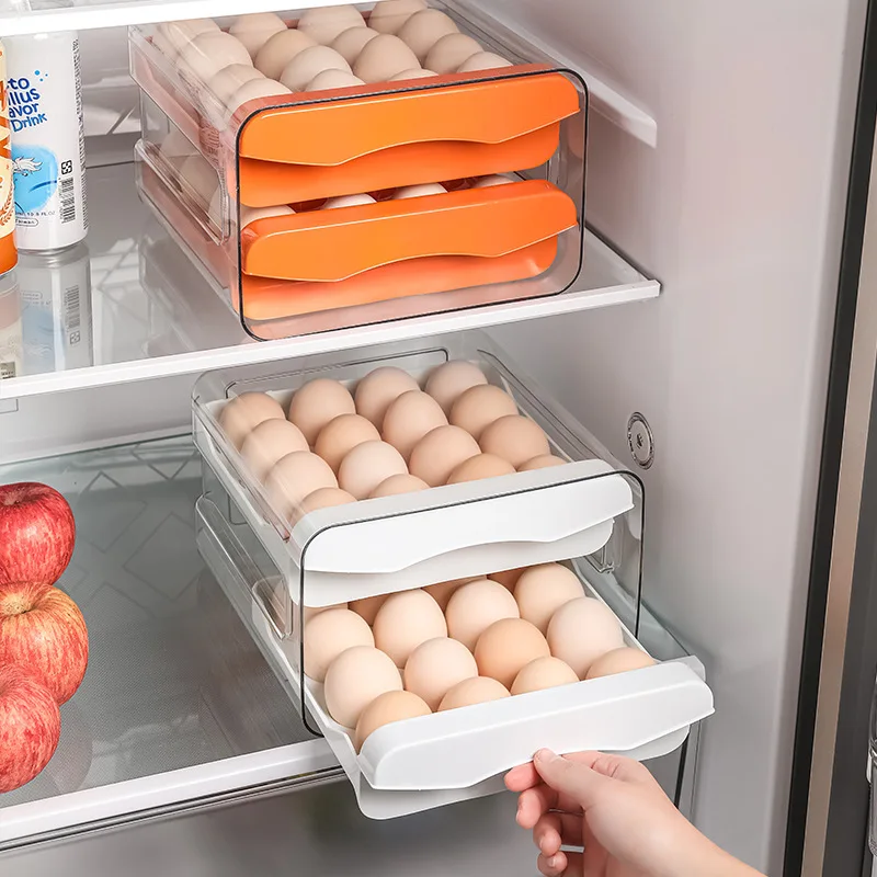 PET Food Grade Egg Storage Rack 32 Grids Transparent Refrigerator Storage Containers Kitchen Organizer for Home Use