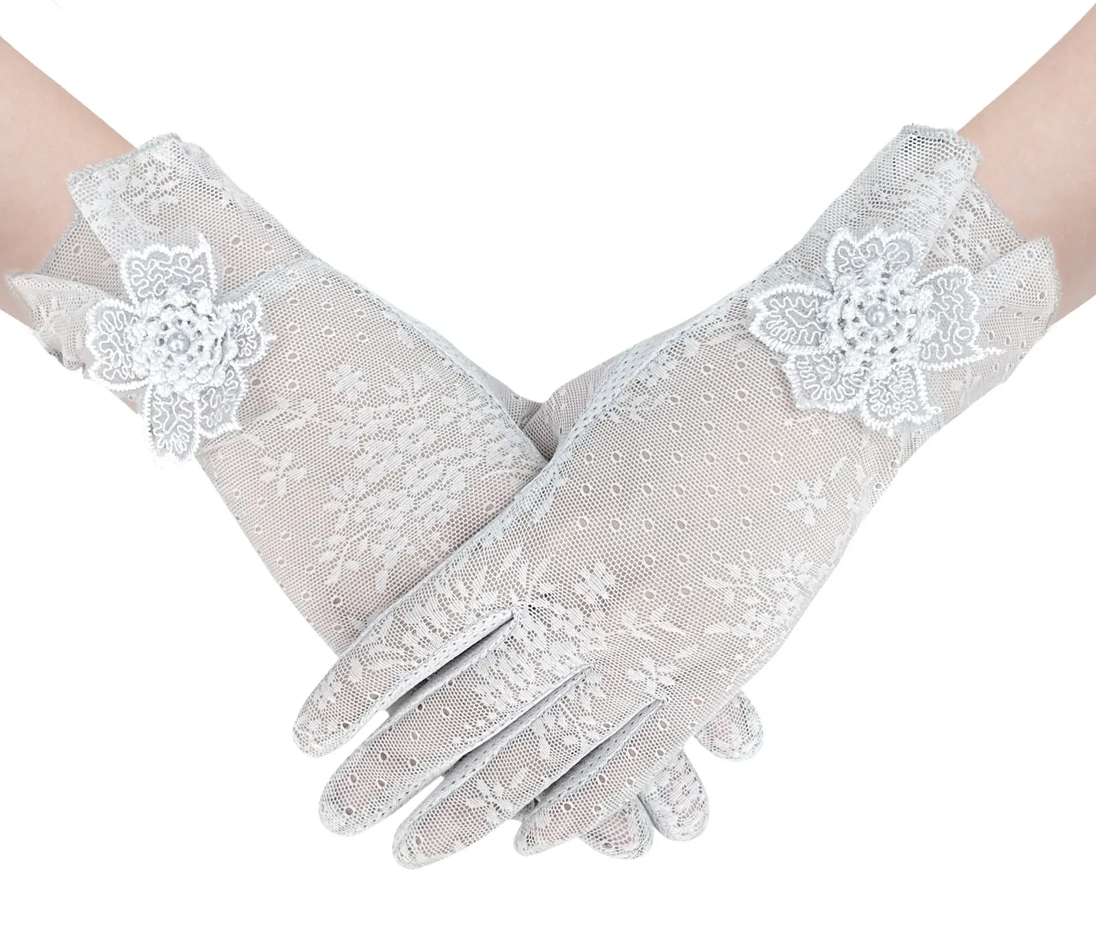 Новые солнцезащитные перчатки в горошек с сенсорным экраном ультрафиолетовая защита серые кружевные летние уличные для женщин и