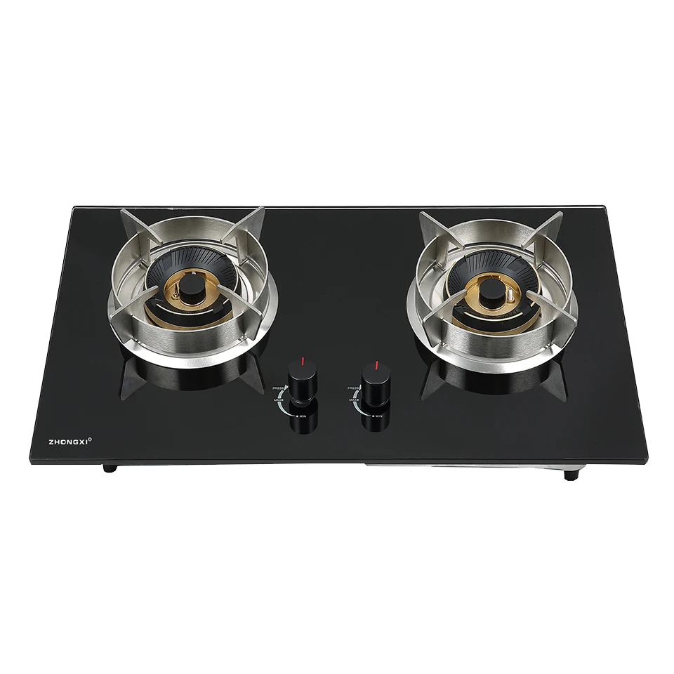 2 Burner Built in Gas Hob Kitchen Cooking Appliance Tempered Glass Blue Flame LPG