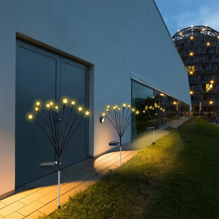 Twin Pack Starburst Swaying Solar Wind Blow Decorative Solar Garden Light Outdoor Waterproof Firefly Path Party Lamp Warm White