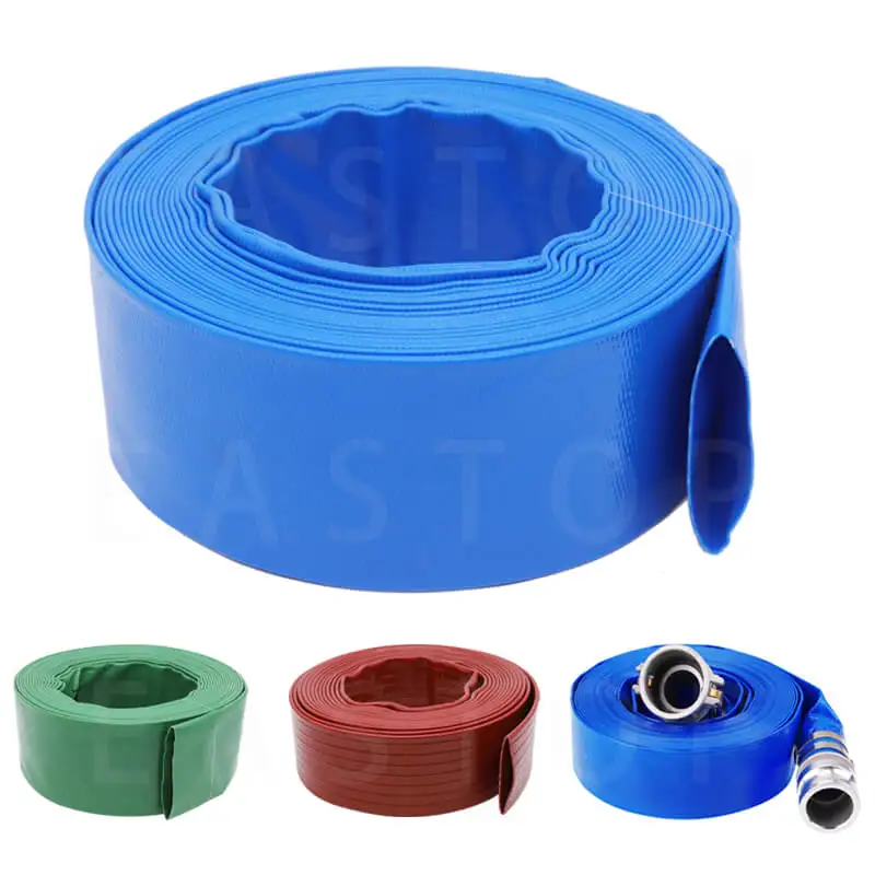 TUBO DE MANGUERA DE AGUA DE DESCARGA PLANA DE PVC ROJO DE TRABAJO PESADO DE CALIDAD SUPERIOR 1 2 3 4 5 6 8 10 12 14 16 PULGADAS PARA RIEGO AGRÍCOLA DE GRANJA DE BOMBA DE PISCINA