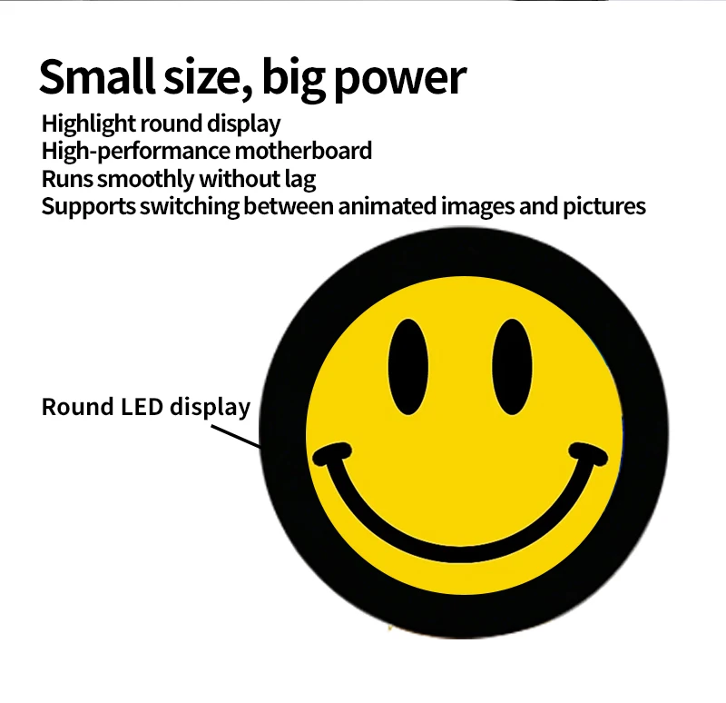 Smiley emoji displayed on the circular LED badge screen