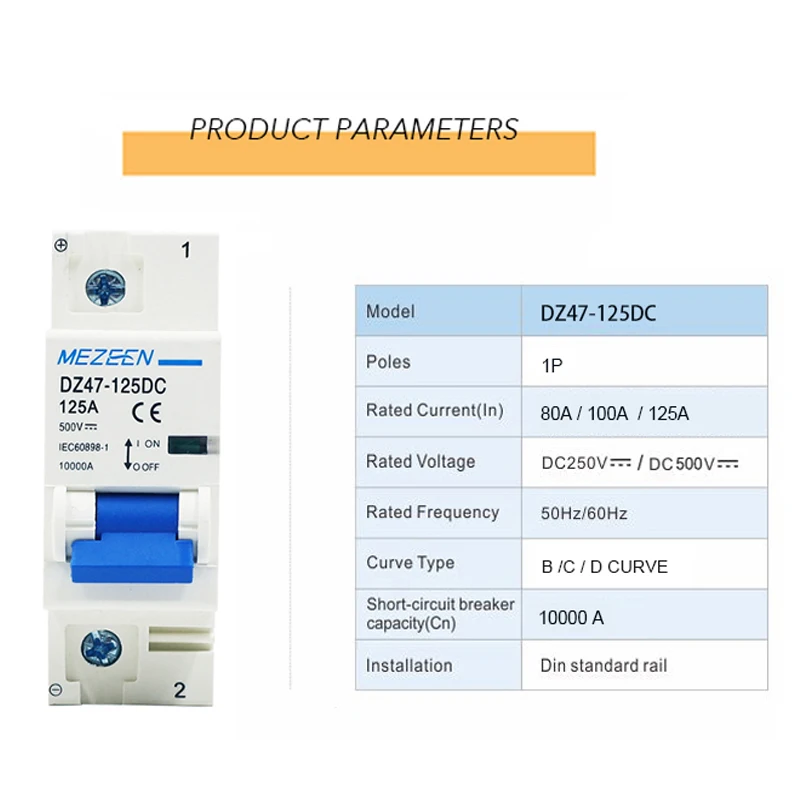 Single Phase Change Over MCB C45N AC DC MCB 1P 80A 100A 125A 10kA DC Solar MCB Breaker