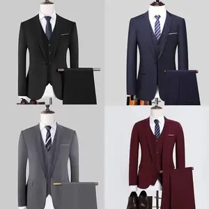 2026 Men's Three-piece Business Formal Suit Set Korean Style Slim-fitting Velour Woven Outerwear