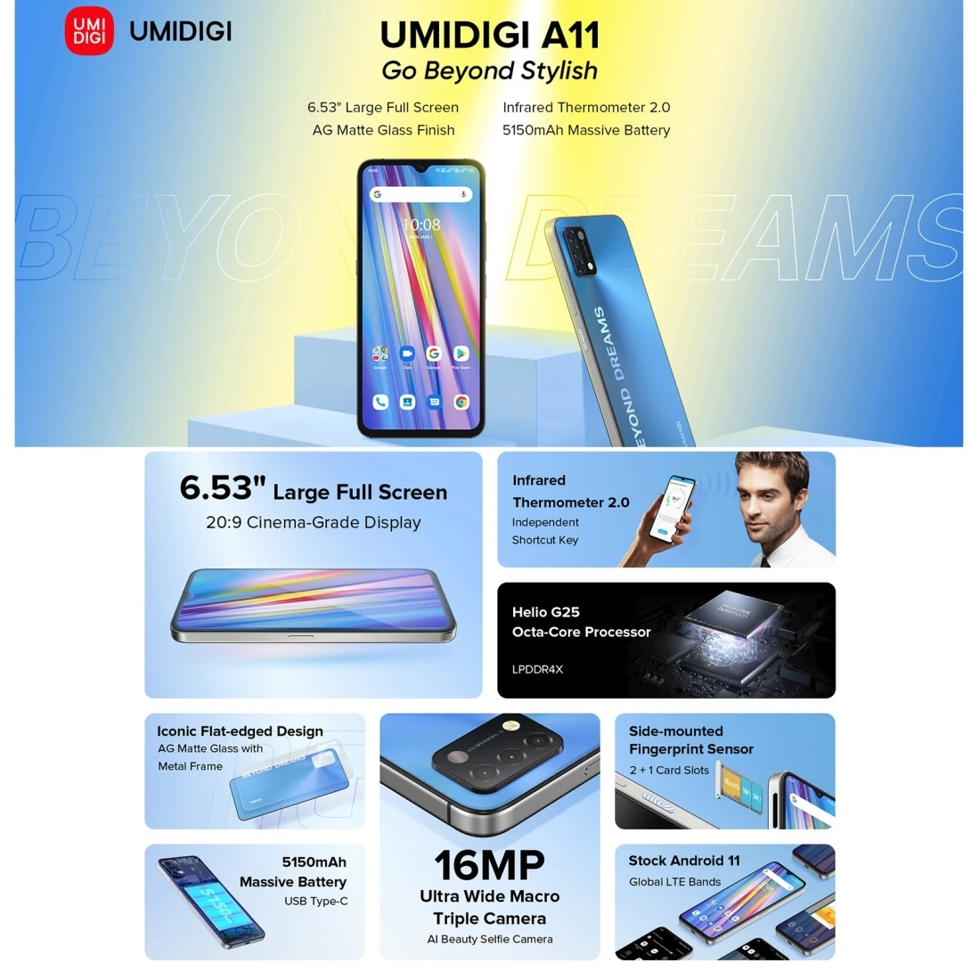 Hot New UMIDIGI A11 Mobile 128GB Cell Global 4G network 6.53 inch Android 11  Phone Side Fingerprint Cheap Smartphone| Alibaba.com