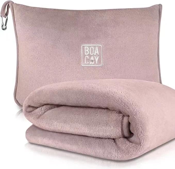High Quality Portable Polar Fleece Customized logo 2 in 1 Plane Travel Pillow Blanket