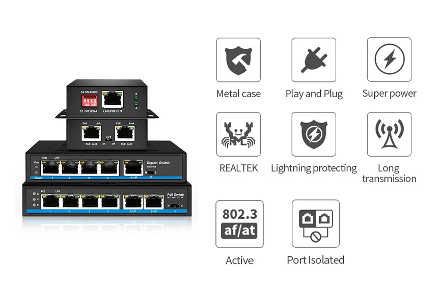 4 Ports 10/100/1000M PoE Repeater Nonstandard Straight 48V Output Max 30W PoE Extender factory