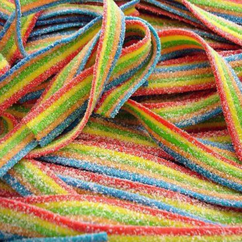 Halal Sour Sweet Candy Strips Rainbow Gummy Bulk Super Sour Belts Candy