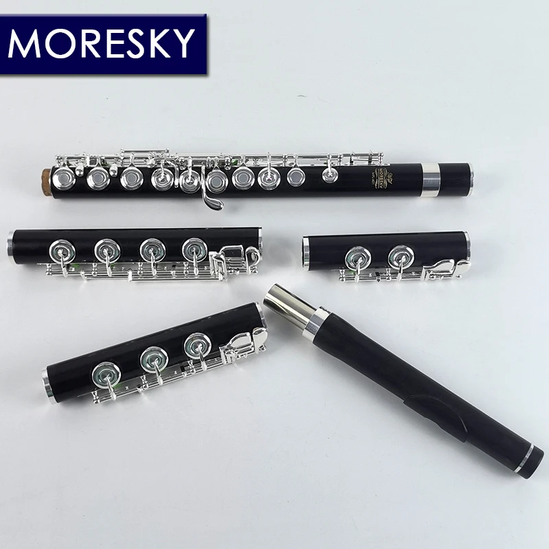 MORESKY Ebony Flute /C+B+Bb Foot 16+17+18 Open Hole Silver Plated