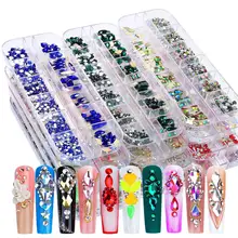 12Gird Multi-shapes Nail Art Rhinestones Flat back Crystal Nail Diamond  3D Shiny Glass Nail Charms Stones Manicure Supplies