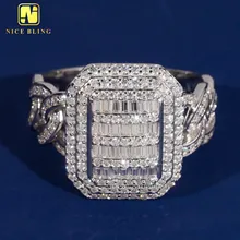 High Quality Stylish Luxury Iced Out Hip Hop 925 Silver Baguette Diamond Moissanite Rings for men women
