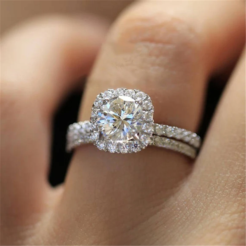 Engagement Ring Cushion Zircon 925 Sterling Silver Luxury Jewelry Gift For Women 