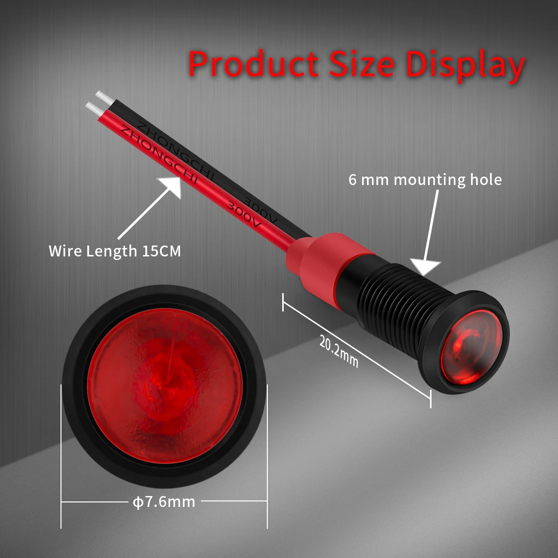 6MM Mounting Size Led IP67 6 Volt 220 Volt Led Indicator Light Signal Pilot Lamp With 15CM 24AWG Wires