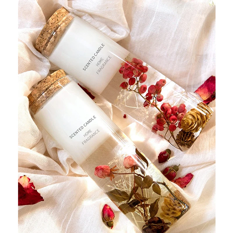 Wholesale Bulk Scented Candles With Cork Lids Natural Handmade Gel Wax Scented Candle With Dried
