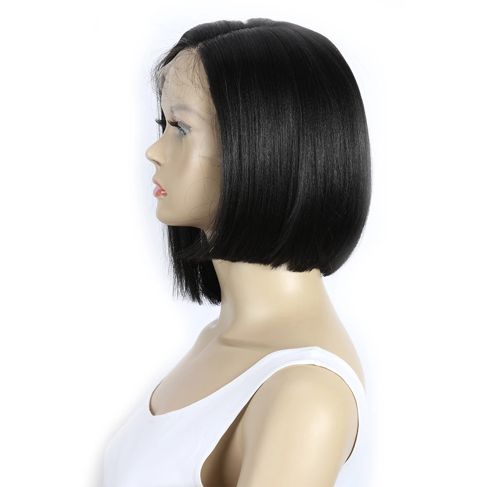 Парик с короткими прямыми T-образными волосами, из натуральных термостойких синтетических волос на сетке спереди, защита от высоких температур, Боб