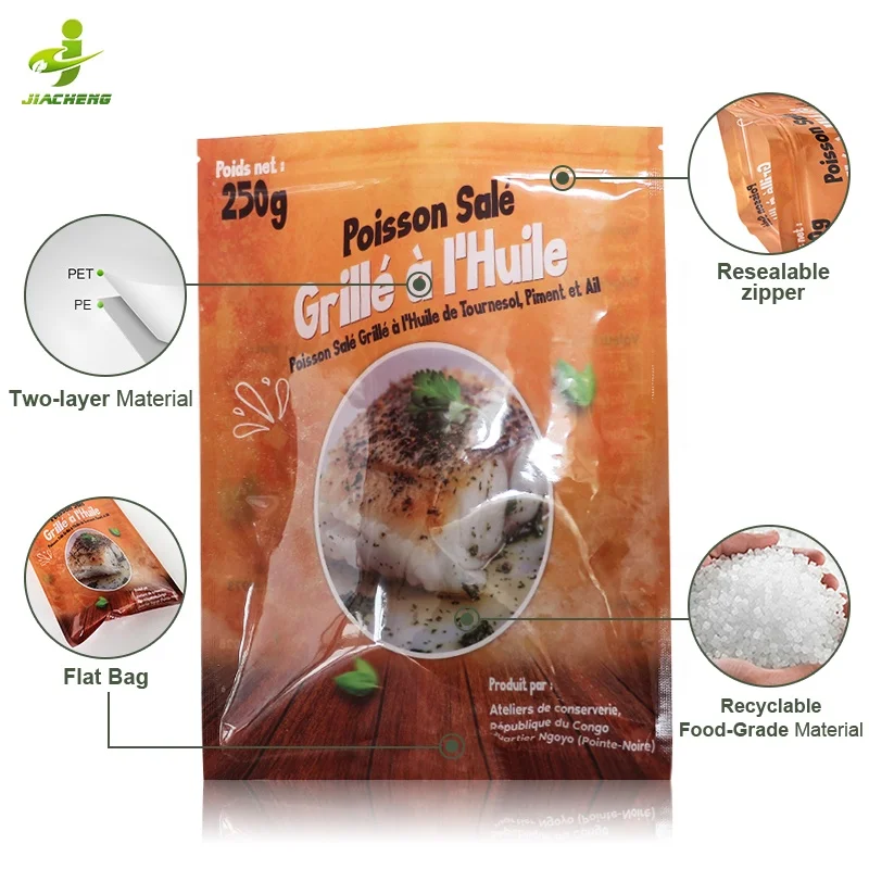 Custom Print Frozen Food Plastic Packing 3 Side Seal Zipper Bags Vacuum Sealed Packaging Bag for Chicken Grilled Salted Fish