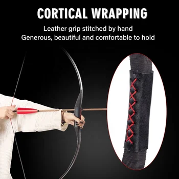 Kit d'arc et de flèche recourbé de 142,7 cm pour tir à l'arc traditionnel long de 9 à 25 kg avec bras droit et onglet de doigt pour adultes, jeunes, chasse, tir