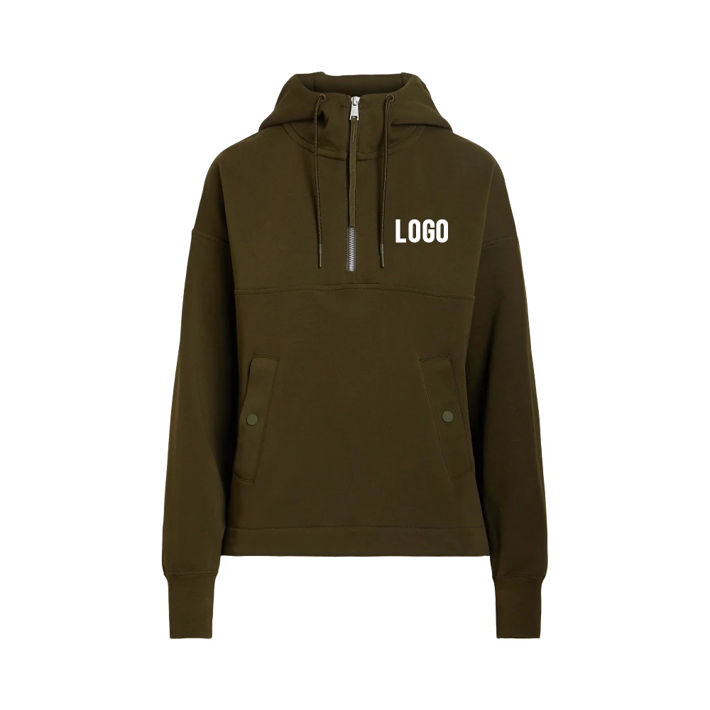 DUOLLB Women's Streetwear Half Zip Cropped Pullover Fleece Hoodie Quarter Zipper Crew Neck Plus Size Fall Outfits Thumb Hole