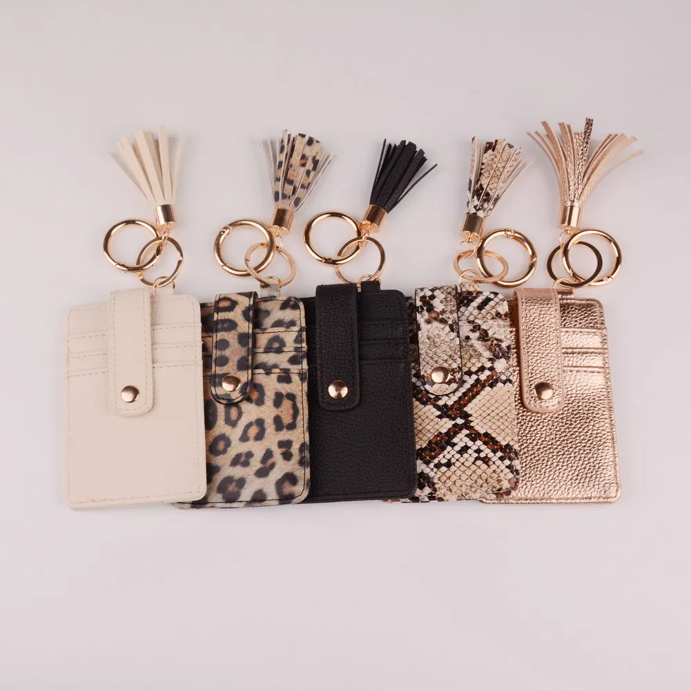 Wholesale Designer Leopard ID Card Holder Purse Wholesale Leather Credit  Card Keychain Wallet With Tassel From m.