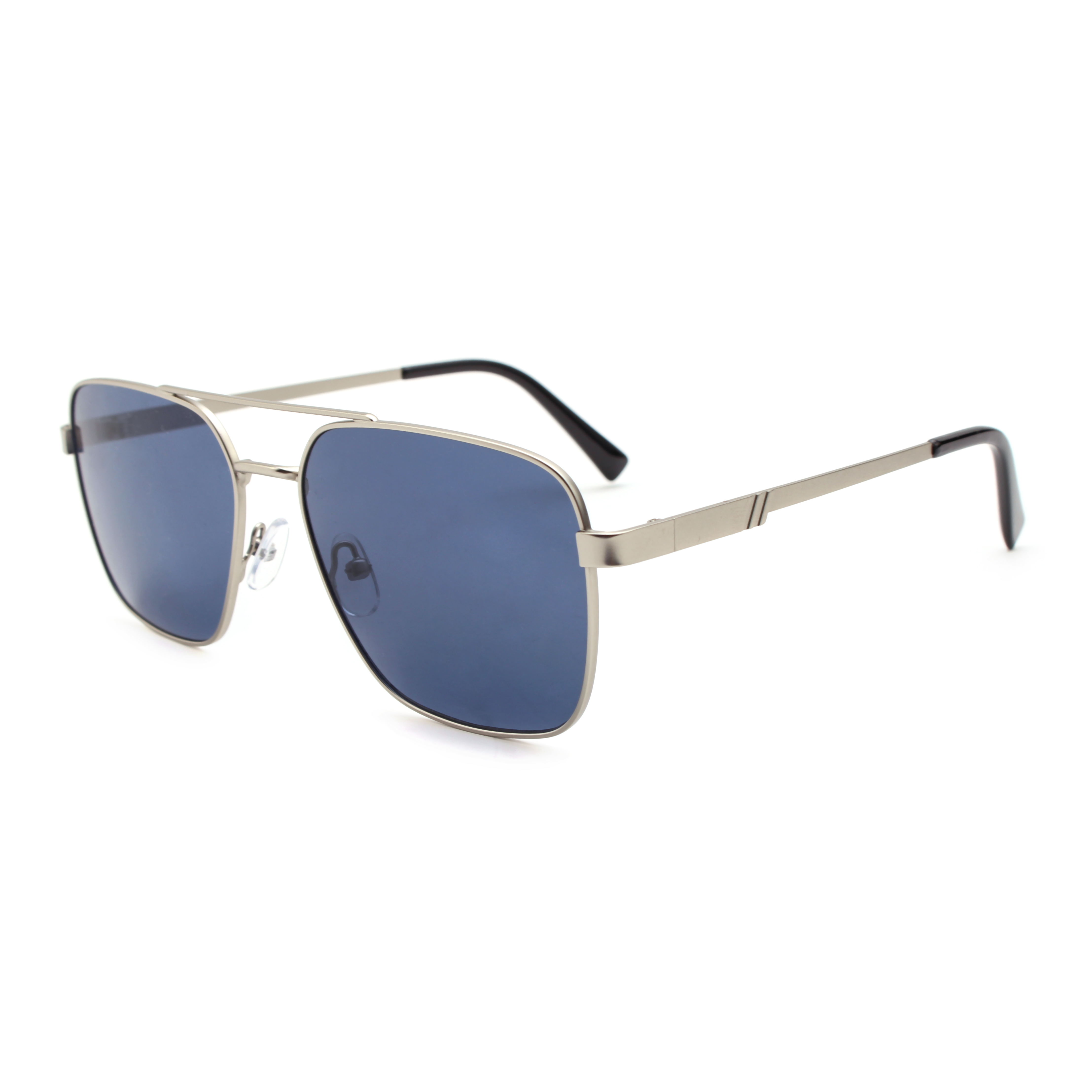 Fashion Sunglasses with Silver Grey Metal Frame Square Blue Lens UV Protection for Stylish Everyday Wear