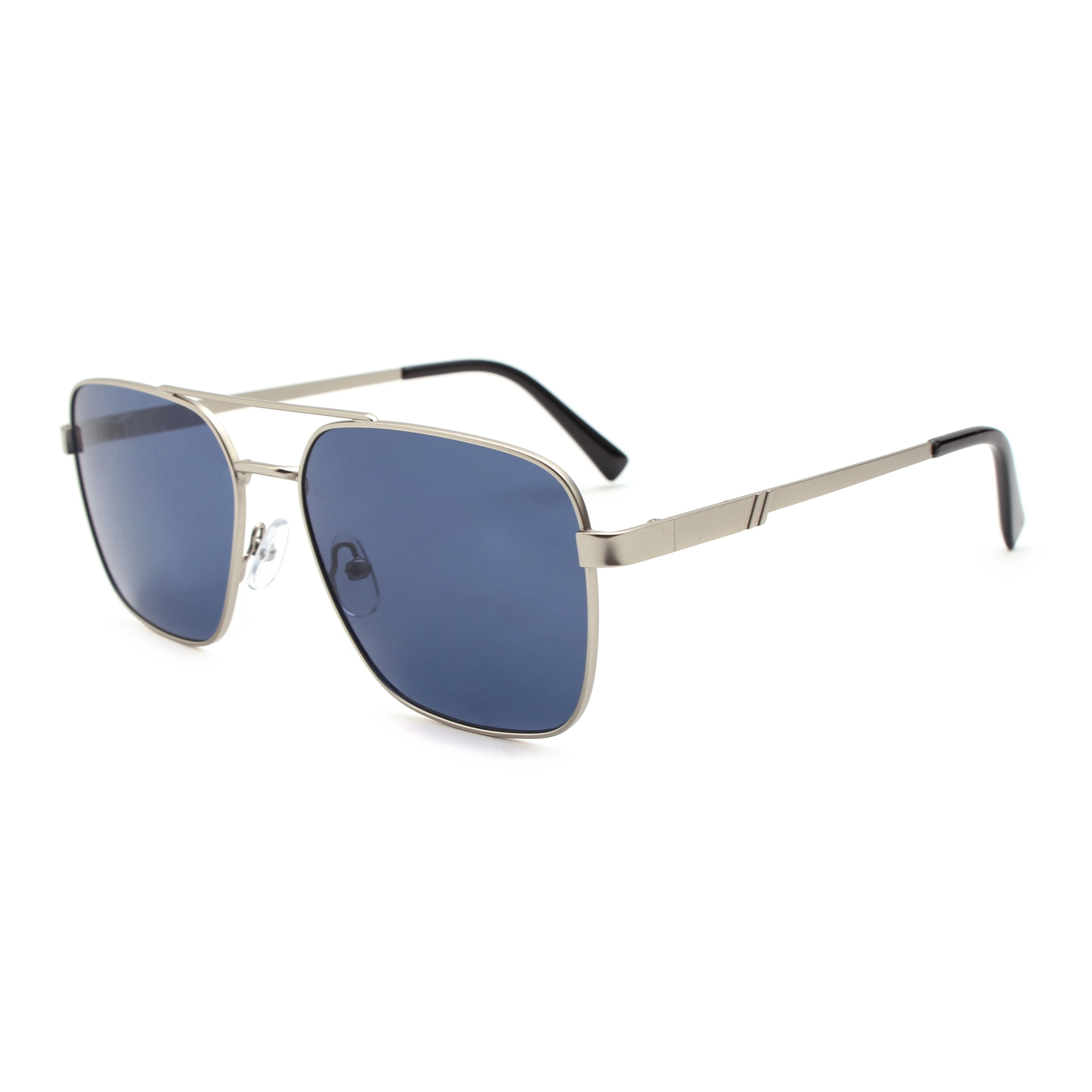 Fashion Sunglasses with Silver Grey Metal Frame Square Blue Lens UV Protection for Stylish Everyday Wear