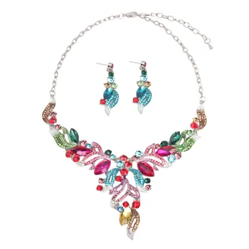 Parure Bijoux Fleurs Mariage Cristal Camélia - Collier Plastron Et Boucles D'Oreilles Strass