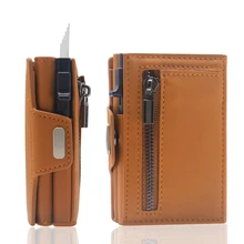 Custom Logo Slim Aluminum RFID Blocking Card Holder Wallet for Men Minimalist Metal Pop-up Design Button Closure PU Material
