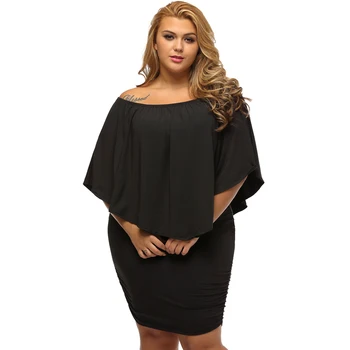 Hot selling plus size clothing short style black fashionable dress for fat women