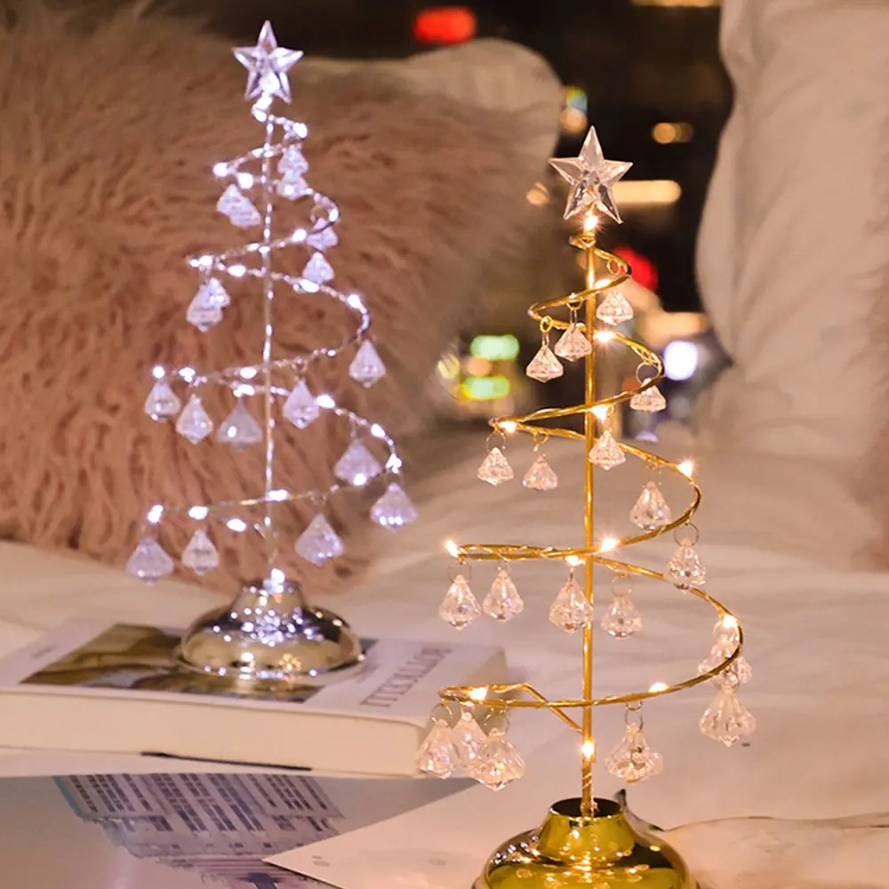 LED Crystal Christmas Tree Lamp Diamond Pendant Lamp Home Bedroom Decor Bed Lamp Night Light