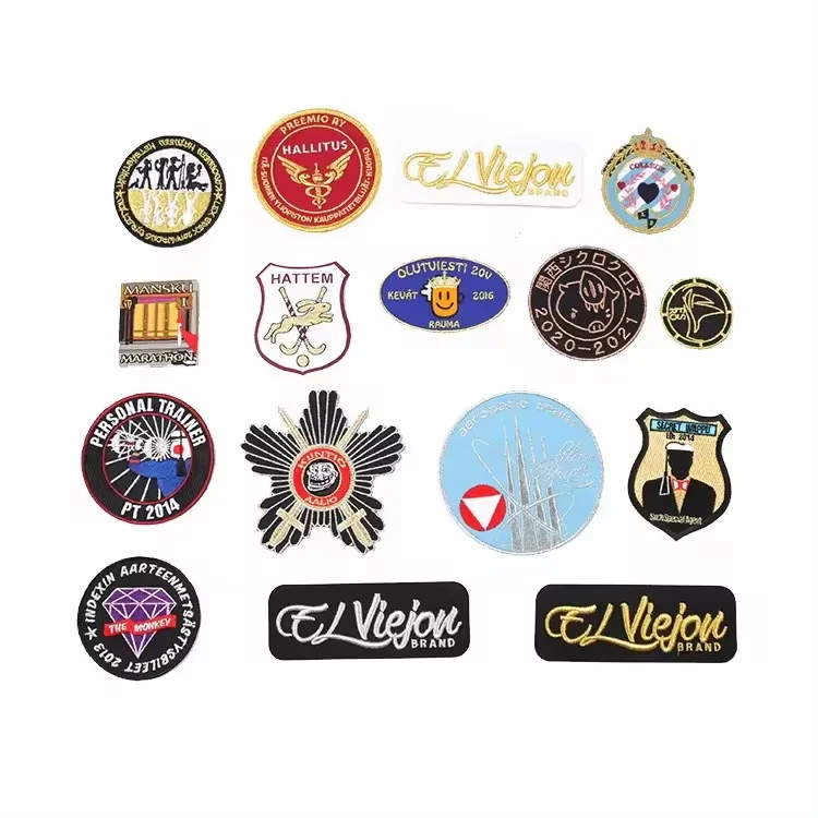 Custom Gold Metallic Embroidered Logo Embroidery Patches With Hook and Loop factory