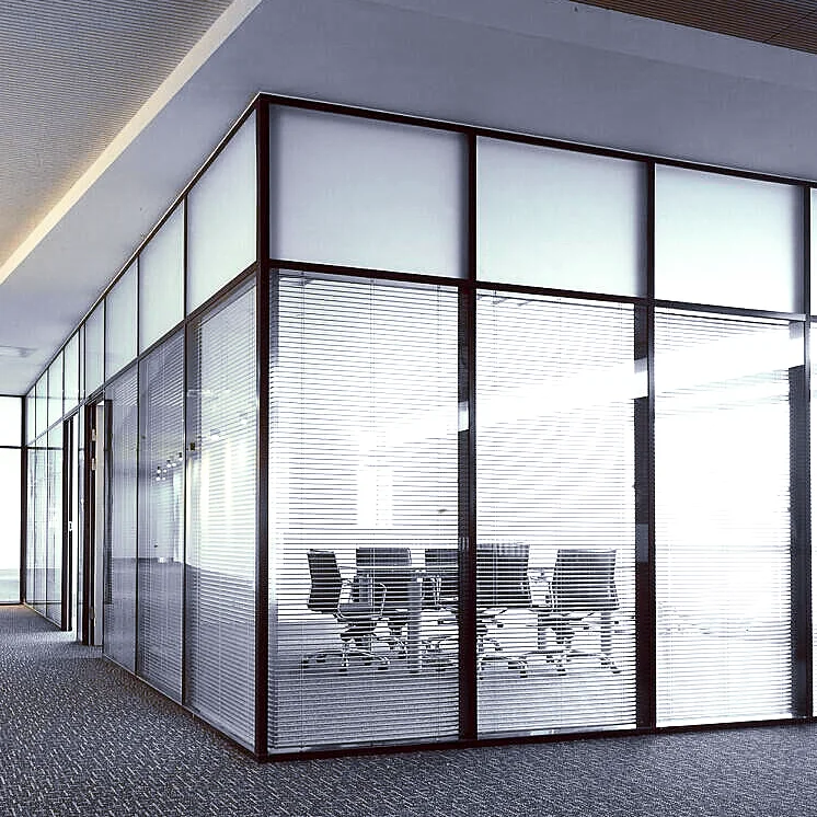 Office Glass Partition Single Double Fixed Glass Wall Partitioning Glass Wall With Flush Door Design