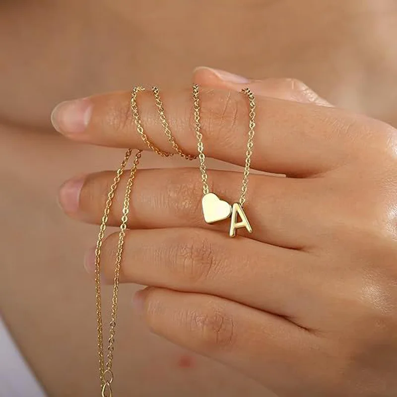 Collana Iniziale A Cuore In Argento Acciaio Inossidabile – Lettera Personalizzata Con Ciondolo, Regalo Per Lei - copertina