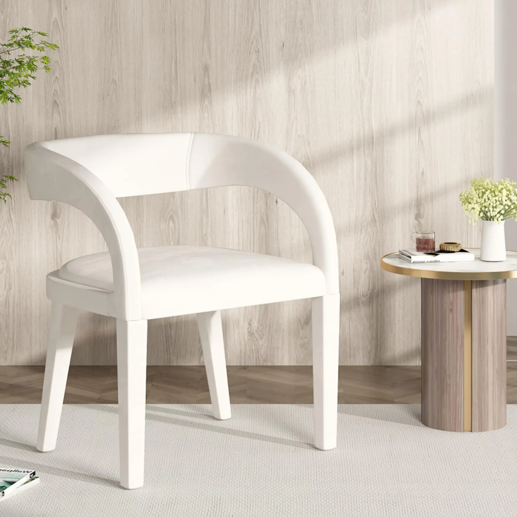 Modern White Velvet Sherpa Accent Chair for Home Office