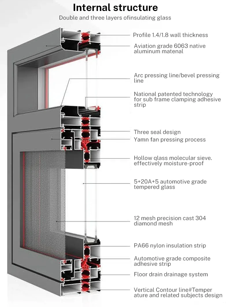 Double Glass Burglar Proof Sliding Window Aluminum Sliding Balcony Window with Security Bars