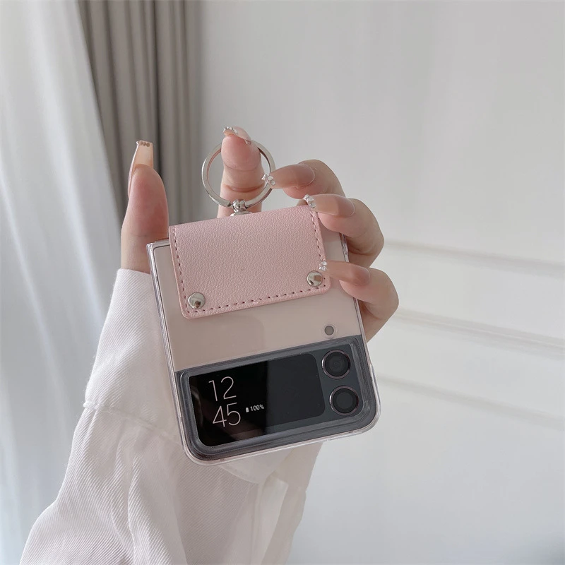 Folding Phone Case With Ring For Samsung Galaxy Z Flip 4 Clear Hard Pc