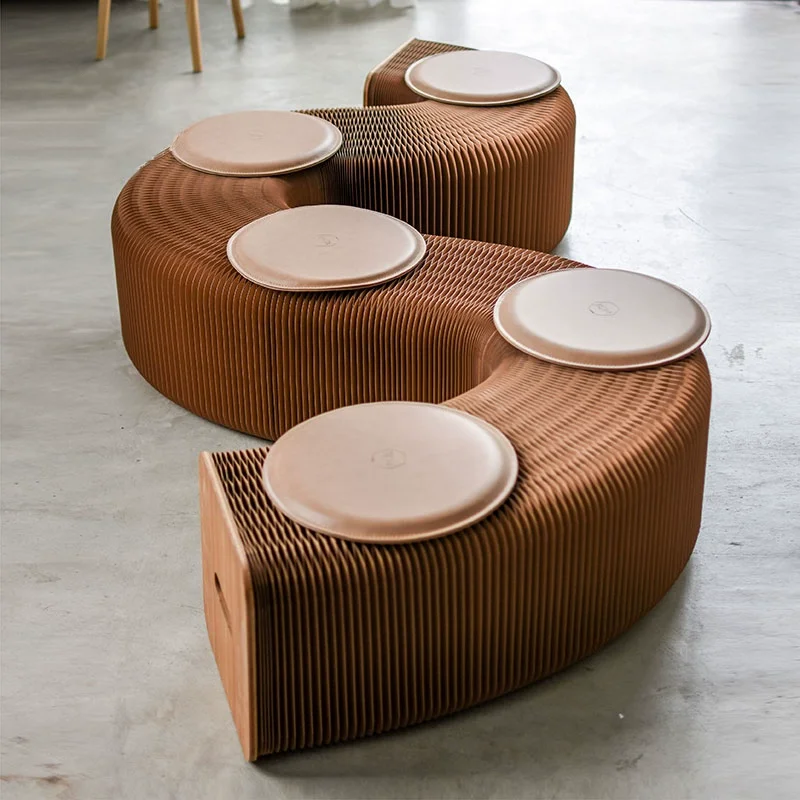 Kraft Paper Accordion-Style Foldable Dining Chair Stool Long Bench Chair with Extendable Feature Origami Sofa Furniture