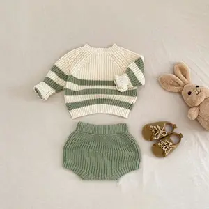 Men's and Women's Baby Sweater Autumn 2026 New  Style Striped Cotton Knitted Top Pants Set