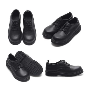 Babyhappy Low Price Customized School Teenagers Boy Formal Occasion Uniform All Black Leather Kids Shoes