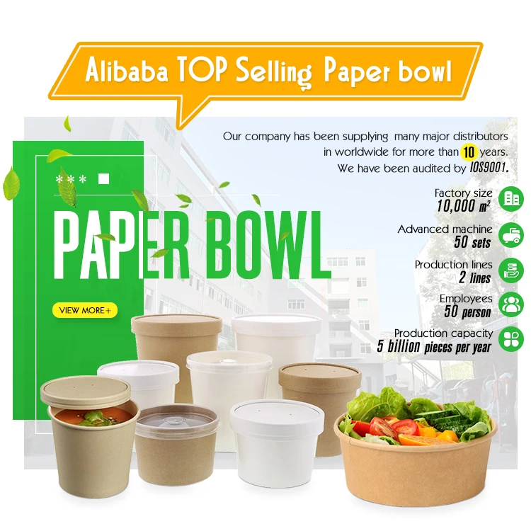 PE Lined Disposable 850ml Kraft Paper Salad Bowl Compostable To Go