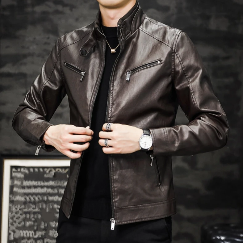 Men's Leather Jacket Motorcycle Style Loose Fit Pu Leather Coat_voghion.com