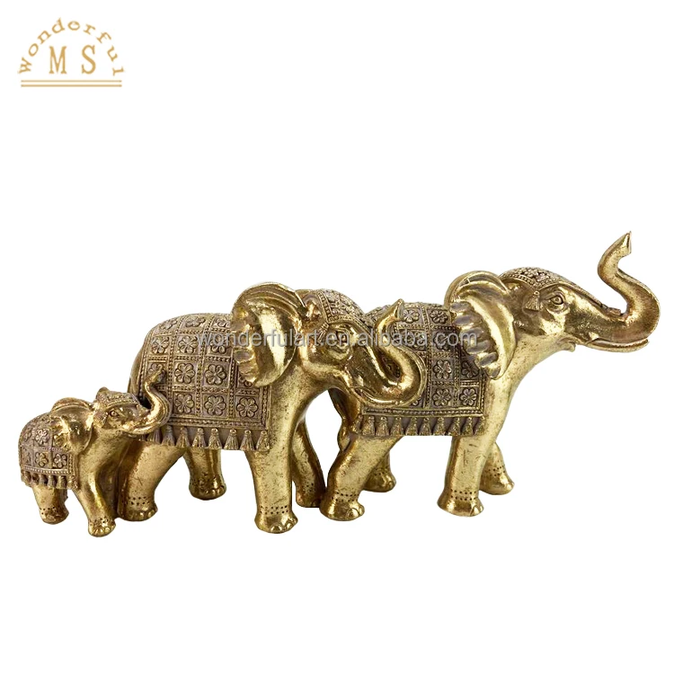 OEM Gold Mother and Baby Elephants Figurine Resin Elephant Sculptures Resin Statue Ornaments Home Decoration Accessories Gift