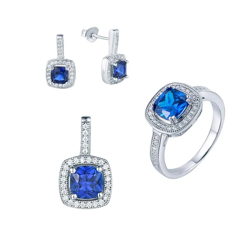 Qx Women Luxury 925 Silver Purple Earrings Ring Pendant 3 Piece Sets