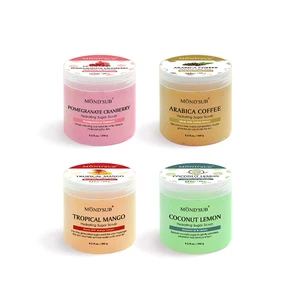 OEM Private Label Natural Vegan Mango Coconut Coffee Whitening Whipped Exfoliating Shea Butter Fruit Sugar Body Scrub