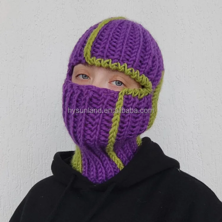 Purple balaclava Ski mask Pure alpine wool Hand knit for adults Ready to  ship Handmade -  Italia