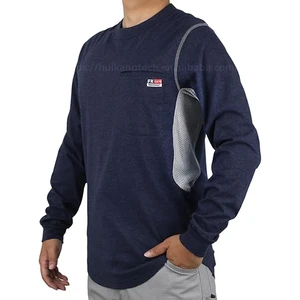 FR Shirts for Summer Breathable Vented Design 6oz CAT2 Men's Flame Resistant Long Sleeve Crew T Shirt