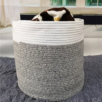Living Room Large Cotton Rope Baby Laundry Basket Handle Storage Comforter Cushions Gray Woven Blanket Basket Nursery Bin