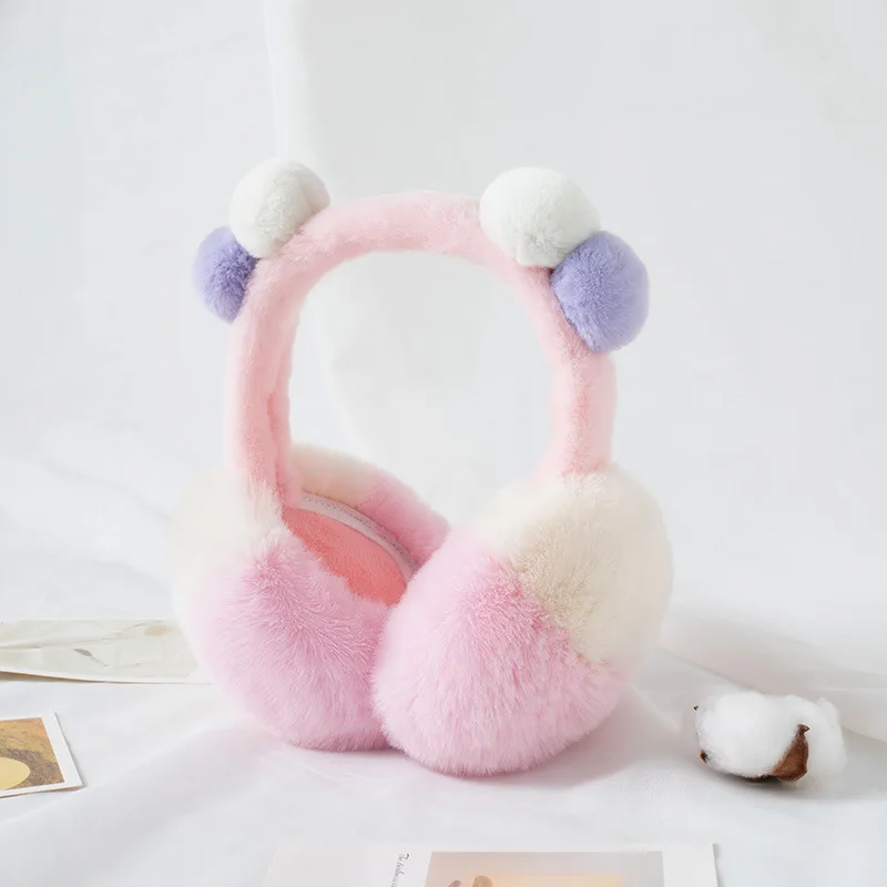 FF3246 Color Matching Windproof Warm Faux Fur Ear Muffs Festivals Gift Foldable Girls Boys Fuzzy Fluffy Plush Winter Earmuffs