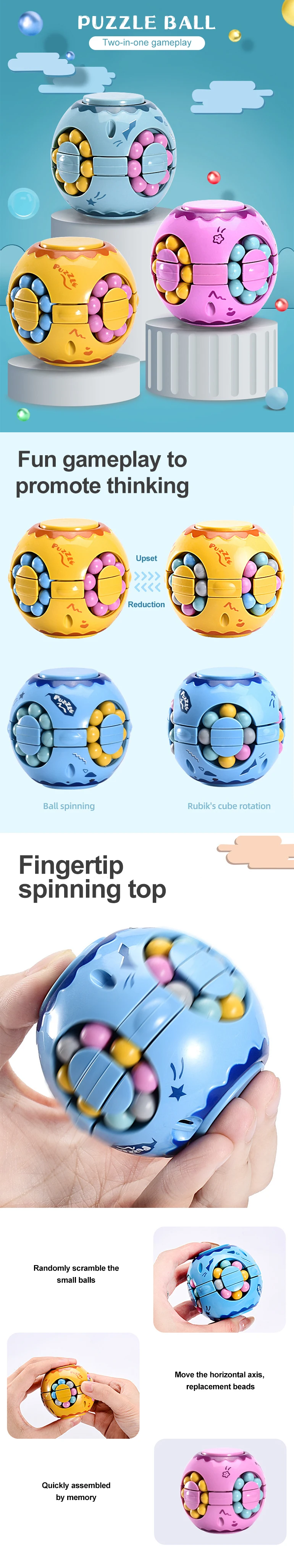 Creative educational stress reliever puzzle little magic bean, iq rotating ball fingertip top hamburger cube toy 2021
