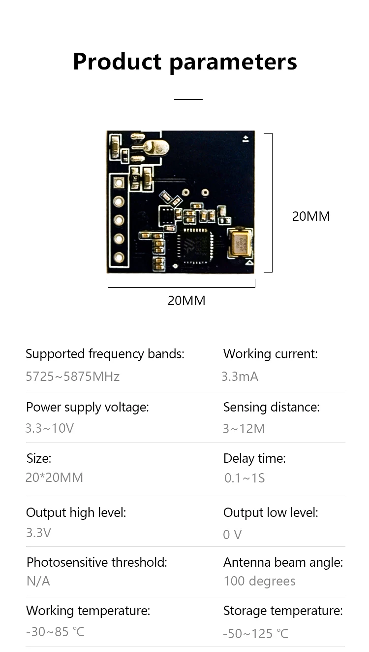 Wall Side Mounting 5.8g Doppler Radar Sensor Module 3-12m Distance For ...