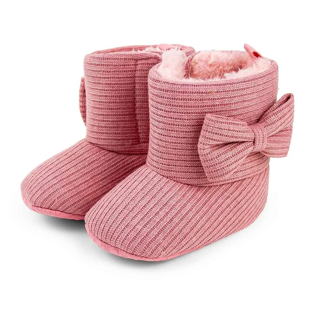 Незаменимые вязаные детские ботинки, зимняя мягкая обувь для маленьких девочек с бантом